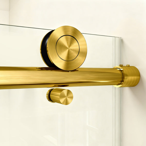 English Elm 56" Frameless Sliding Shower Door Brushed Gold Tempered Glass Walk-in Enclosure W1573P399019