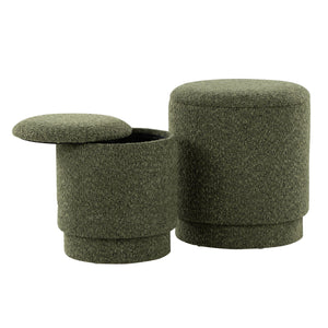 English Elm Ottoman Set Nesting Storage Cubes Upholstered in Rich Fabric for Modern Living Spaces Green B202P471501