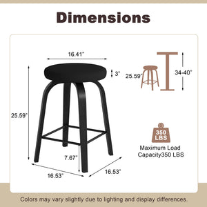 English Elm Swivel Backless Counter Stools Set of 2 with Fabric Seat Bentwood Legs Mid-century Modern Black W3107P446841
