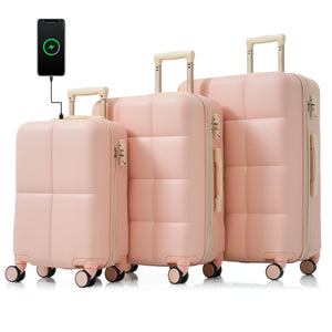 English Elm Luggage 3 Piece Abs Hard Shell Set with Usb Port Cup Holder and Spinner Wheels Pink N726P170956P