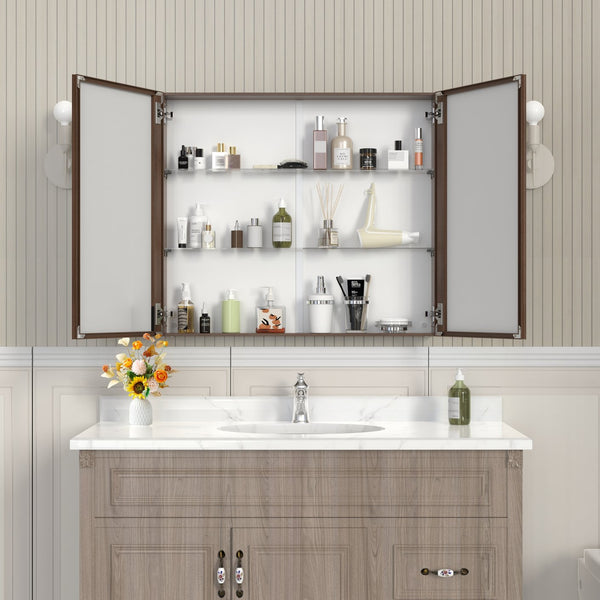 English Elm 32*28medicine Cabinet Aluminum Wall Mount Mirrored Storage with Adjustable Bathroom Shelves W708P421793