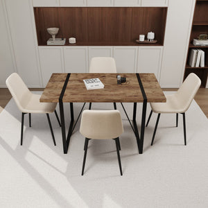 English Elm 55" Modern Industrial Dark Wood Dining Table Set With 4 Suede Chairs – Stylish & Durable Design W2189S00172