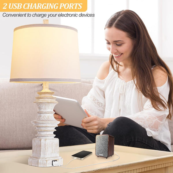 English Elm Table Lamps Set Of 2 With Usb Ports – Farmhouse Style Bedside Lighting, 3 Color Modes & Eye-Friendly Design W3355P323259-GIGA