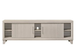English Elm Contemporary Maidstone TV Console with Sintered Stone Top, Silver-Capped Arrow Legs, Open Storage Beige 19 L x 75 W x 24 H B2741P406257