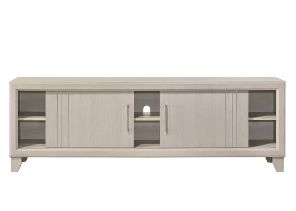 English Elm Contemporary Maidstone TV Console with Sintered Stone Top, Silver-Capped Arrow Legs, Open Storage Beige 19 L x 75 W x 24 H B2741P406257