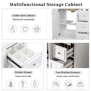 English Elm 36'' Transitional Bathroom Vanity with Ceramic Sink, Solid Wood Frame, Adjustable U-Shelf & Soft-Close Doors White N729P292966K