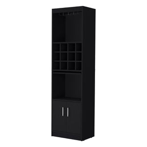 English Elm Lowa Elegant Bar Cabinet with Built-In Wine Rack, Ample Shelving and Dual Door Storage for Entertaining Black 42.13 L x 18.51 W x 9.45 H B128P189928