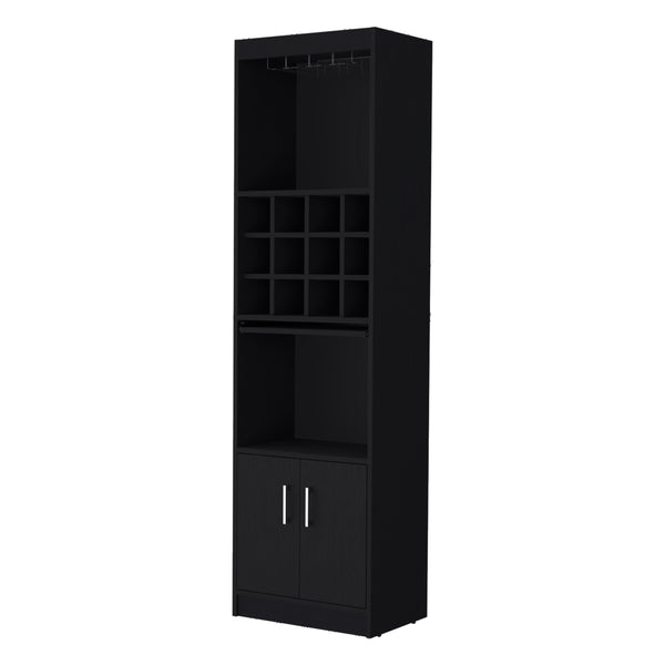 English Elm Lowa Elegant Bar Cabinet with Built-In Wine Rack, Ample Shelving and Dual Door Storage for Entertaining Black 42.13 L x 18.51 W x 9.45 H B128P189928