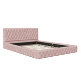 English Elm Queen Size Upholstered Bed With Tufted Headboard, Modern Velvet Platform Bed , No Box Spring Required, Pink