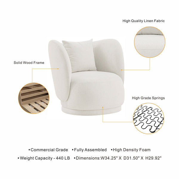 English Elm Contemporary Siri Linen Weave Accent Chair Cream with Pillow — Durable Pine Frame, 440 lb Capacity, Fully Assembled B365P398022
