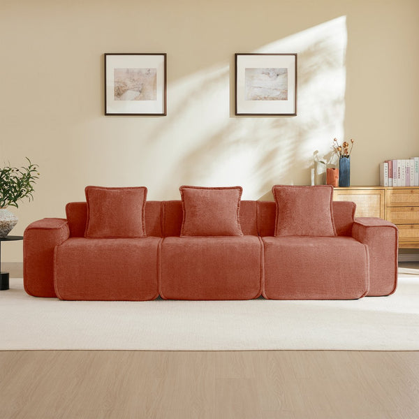 English Elm Streamlined Modular Cloud Sofa Three Seat Velvet Cushions with French Piping for Living Rooms Red W3041S00358