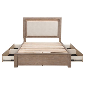 English Elm Gibbons Queen Storage Bed with Led Headboard and Four Drawers in Warm Oak Veneer B062S01577