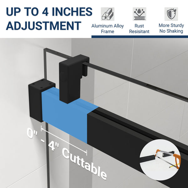 English Elm 56" Frameless Sliding Shower Door Tempered Glass Soft Close Matte Hardware Alcove Fit Matte Black W1920P385324