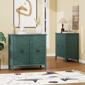English Elm Geometric Diamond Embossed Sideboard Cabinet Matte Vintage Mdf Entryway Storage Green W688P364740