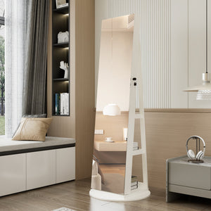 English Elm 360°swivel Jewelry Armoire with Lighted Interior Full Length Mirror Lockable White W3406P411303