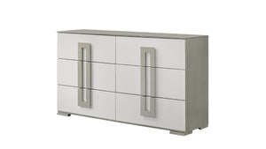 English Elm Olivia Contemporary 6-Drawer Dresser In White With Sleek Design, Metallic Accents & Solid Wood Build G150108650