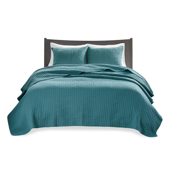 English Elm 2 Piece Keaton Teal Reversible Quilt Set Twin/Twin XL – Soft Brushed Microfiber, Antimicrobial, Cozy Farmhouse Chic B035129036