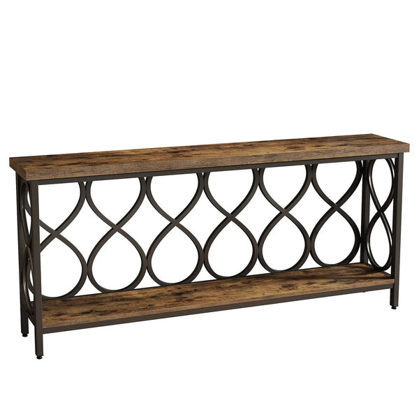 English Elm 2-tier Industrial Console Table Rustic Wood and Black Metal Frame Entryway Sofa T3971P462384
