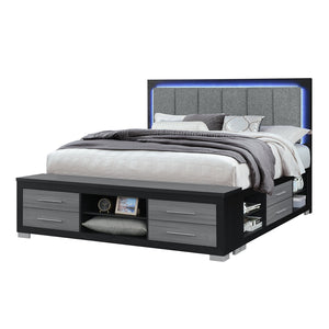 English Elm EMILIABLACK Full Bed with Bookcase Headboard, Underbed Drawer Storage, LED Lighting & Block Feet Black+Grey 83.9 L x 18.35 W x 21.14 H B201S00371