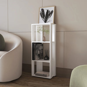 English Elm White Slim Bookcase with Three Open Shelves, Melamine Particle Board Storage for Small Spaces, Modern White Finish – Sleek Organizer for Books & Decor (39.4" H) B062P290265