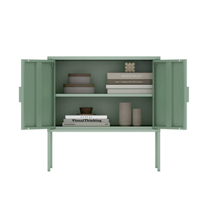 English Elm Ava Steel Accent Cabinet 24" — Contemporary Metal Storage with Adjustable Shelf, Slim Minimalist Design Sage Green B365P397880