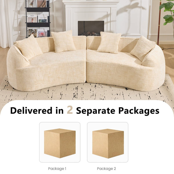 English Elm Beige Curved Compressed Sofa — Nordic Minimalist Foam & Spring Design, Soft Upholstery, Easy Setup W3612S00012