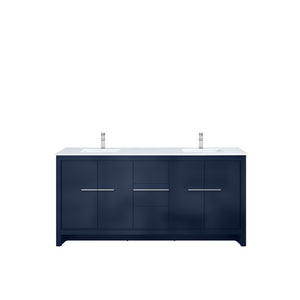 English Elm Navy Double Bath Vanity 72" W With White Quartz Top, Chrome Faucet & Stylish Storage Solutions B2731P259489