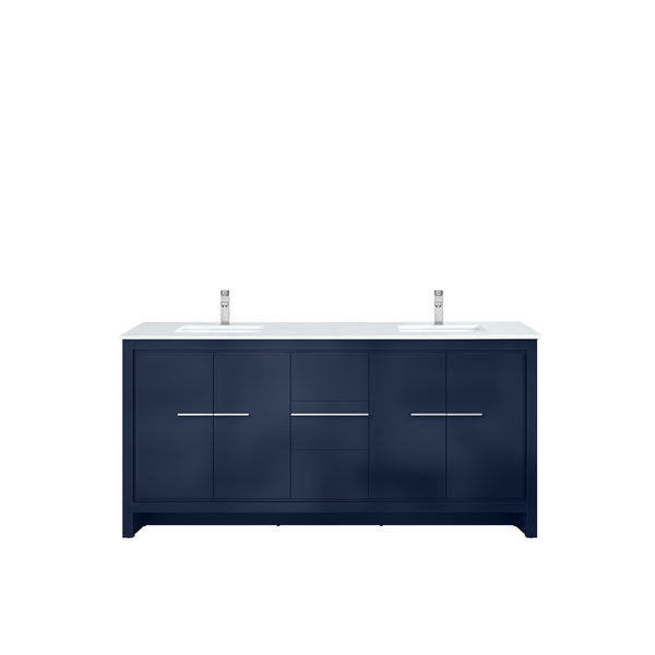 English Elm Navy Double Bath Vanity 72" W With White Quartz Top, Chrome Faucet & Stylish Storage Solutions B2731P259489