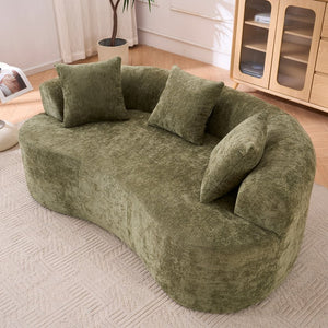 English Elm Crescent-shaped Chenille Sofa Curved Low-back Two-seater with Cloud-like Deep Cushions Green W2012P375743