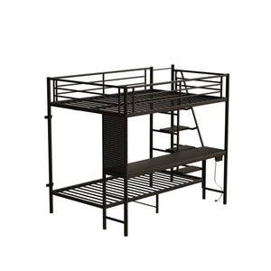 English Elm Black Metal Loft Bed with Built-in Desk Rgb Led Lighting and Charging Station Black W1671S00009