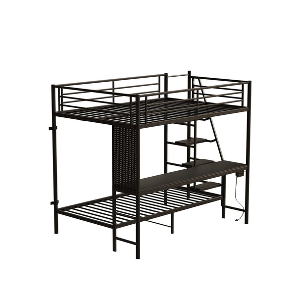 English Elm Black Metal Loft Bed with Built-in Desk Rgb Led Lighting and Charging Station Black W1671S00009