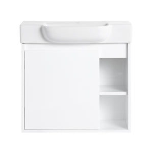 English Elm 24'' Floating Wall Mounted Bathroom Vanity with Ceramic Sink and Soft Close Cabinet Glossy White W999P426636