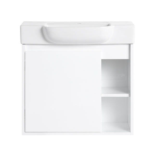 English Elm 24'' Floating Wall Mounted Bathroom Vanity with Ceramic Sink and Soft Close Cabinet Glossy White W999P426636