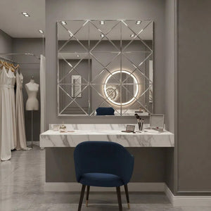 English Elm 3d Beveled Glass Geometric Square Wall Mirror Sculptural Triangular Art for Living Room W3836P410041