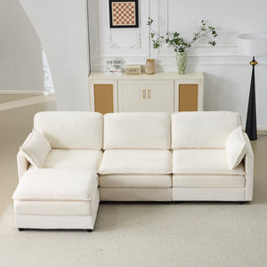 English Elm 104" Plush Cloud Modular 3-Seater Sofa with Ottoman, Beige Corduroy, High-Resilience Foam Comfort W1829S00063
