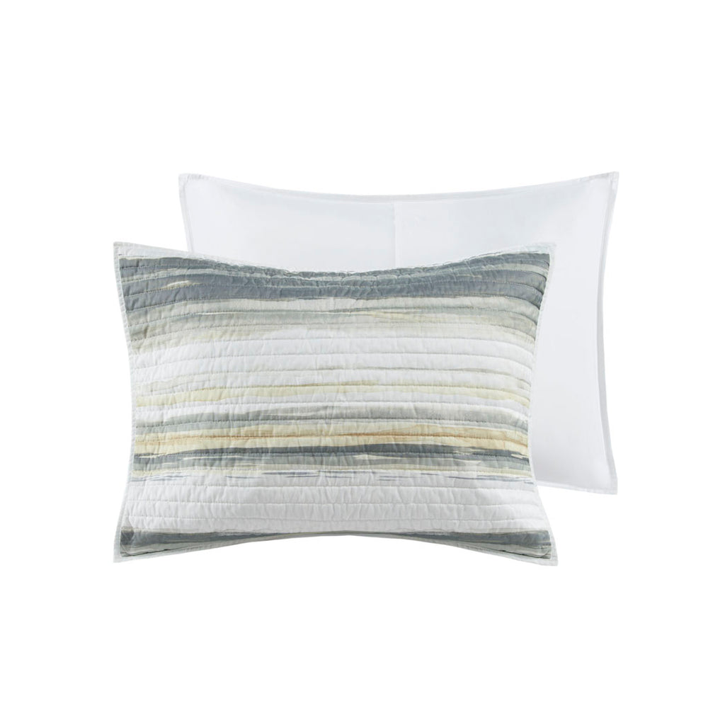 JLA Home Madison Park - 6 Coastal Watercolor Stripe Quilt Set with Embroidered Seashell Pillows, Reversible Modern Look 94 L x 104 W x 0.25H MP13-7945