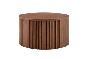 English Elm 2-piece Round Nesting Tables with Fluted Column Base Hidden Storage Oak Grain Finish Walnut W3875P396845
