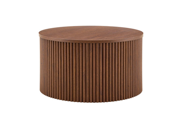 English Elm 2-piece Round Nesting Tables with Fluted Column Base Hidden Storage Oak Grain Finish Walnut W3875P396845