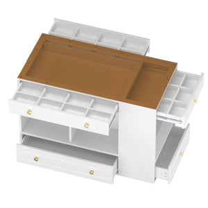 English Elm Closet Elegant walk-in island with glass display top, 6 drawers and open shelves for organized storage White 39.76 L x 17.32 W x 12.2 H N733S304513K