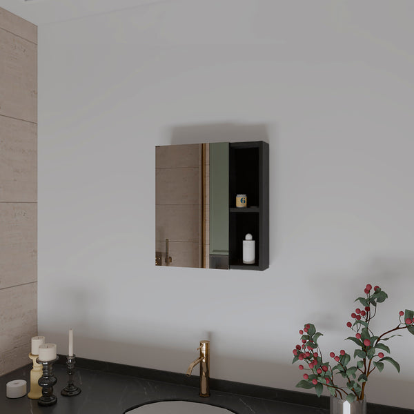 English Elm 1-Shelf Rectangle Medicine Cabinet Wengue Mirror — Compact Modern Storage, Sleek Black Tone Accent B06280245