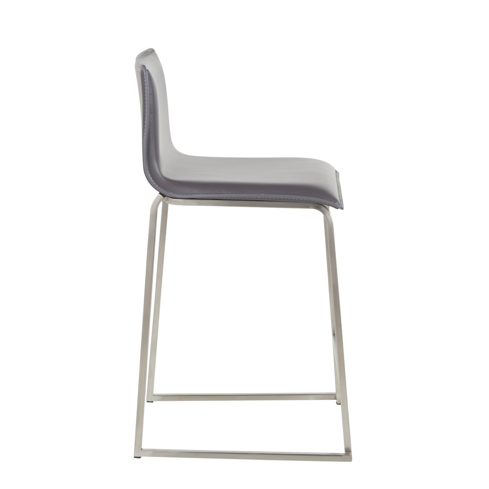 English Elm Mara 26" Contemporary Counter Stool Set Of 2 In Grey Faux Leather & Brushed Stainless Steel Finish B202P222062
