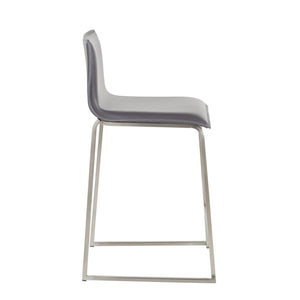 English Elm Mara 26" Contemporary Counter Stool Set Of 2 In Grey Faux Leather & Brushed Stainless Steel Finish B202P222062