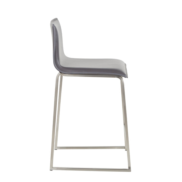English Elm Mara 26" Contemporary Counter Stool Set Of 2 In Grey Faux Leather & Brushed Stainless Steel Finish B202P222062