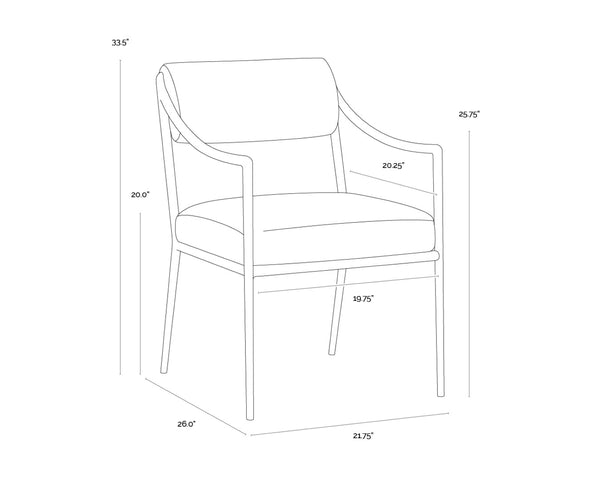 Sunpan LETICIA Dining Armchair - Timeless Geralt Linen Upholstery with Stylish Metal Frame & Comfort Design 112313