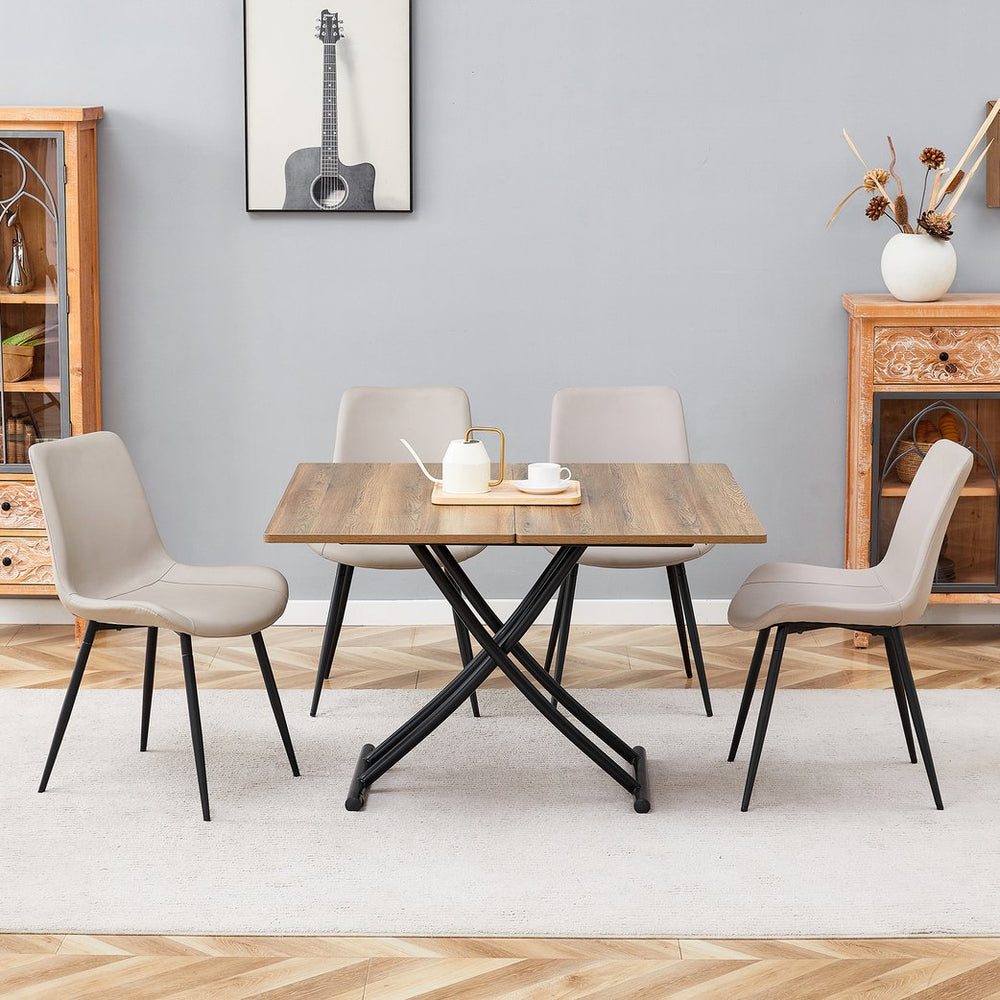 English Elm Table and Chair Set Adjustable Height Mdf Wood Grain Top with Four Pu Seats W1151S03996