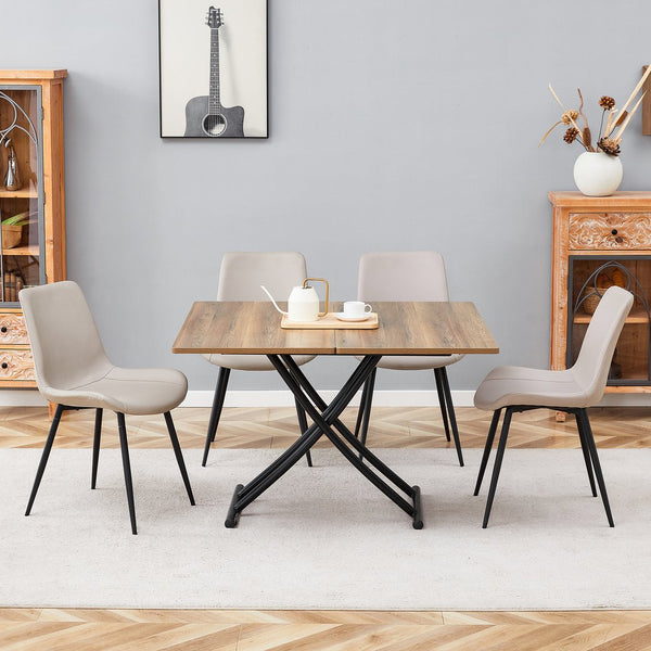 English Elm Table and Chair Set Adjustable Height Mdf Wood Grain Top with Four Pu Seats W1151S03996