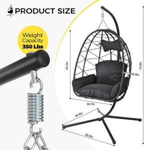 English Elm Hanging Egg Chair with Stand Pe Wicker Ergonomic Swing Seat for Patio or Bedroom T5880P497553