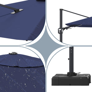 English Elm 11FT Square Cantilever Patio Umbrella with LED Light, UPF50+ 280g Solution-Dyed Fabric, Rust-Resistent Frame Blue 108.27 L x 16.54 W x 6.69 H T3609P352401