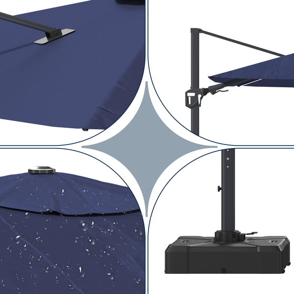 English Elm 11FT Square Cantilever Patio Umbrella with LED Light, UPF50+ 280g Solution-Dyed Fabric, Rust-Resistent Frame Blue 108.27 L x 16.54 W x 6.69 H T3609P352401