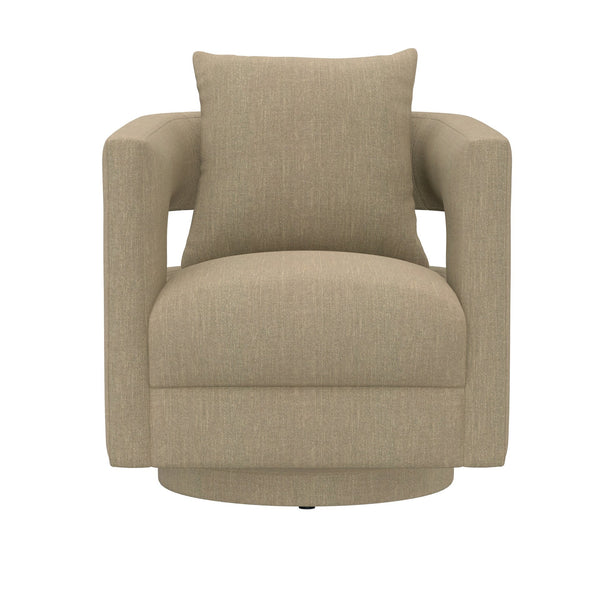English Elm Wallace & Bay - Tan Swivel Chair — Contemporary Dark Khaki Fabric Accent Seat, Easy-Care, Compact 31.5"L x 31.5"W (95) B361P384442